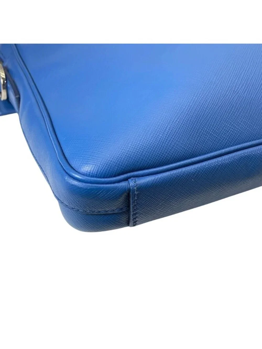 Prada Business Briefcase Handbag Triangle Logo Saffiano Leather Blue Document